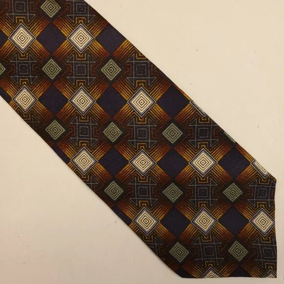 JHANE BARNES 100% Silk Necktie Japan Designer Geometric Made in Japan Jacquard