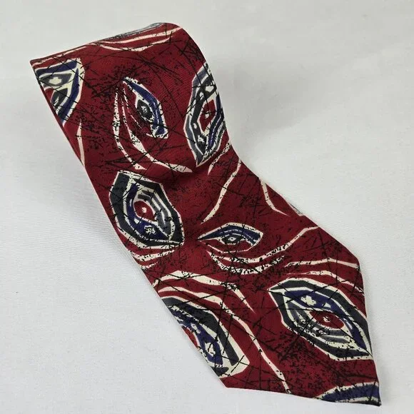 Oscar De La Renta Neckwear Men's Tie Silk Dark Red Blue White Pattern
