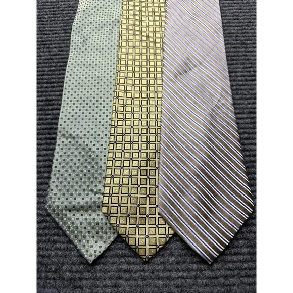 Izod Neckties‎ Lot of 3 Mens 100% Silk Green Gold Brown Geometric Stripe