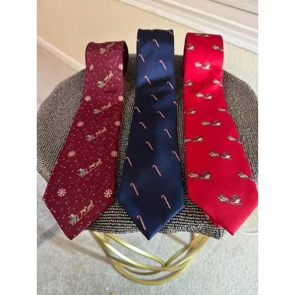 Holiday Necktie Bundle (3 Silk Ties – Santa & Candy Cane Prints)