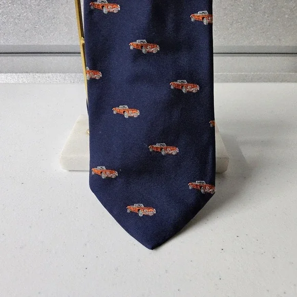 J Crew Men's Necktie Navy Blue Red Car Novelty Print Silk J.Crew J,‎ Crew