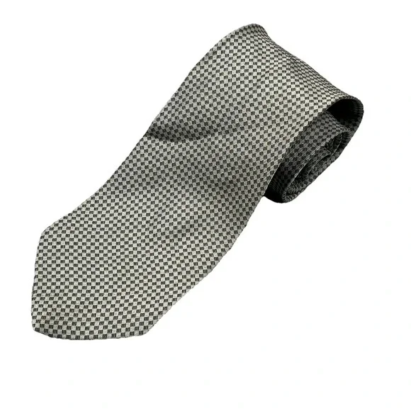 Ermenegildo Zegna Necktie‎ Mens Green 100%-Silk Checkered Made in Italy 60