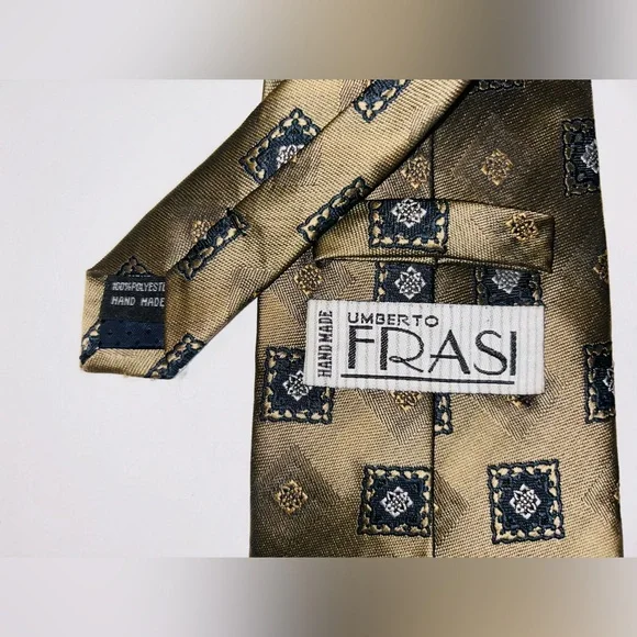 Vintage Umberto Frasi Dark‎ Gold Black Detailed Necktie 59”X4