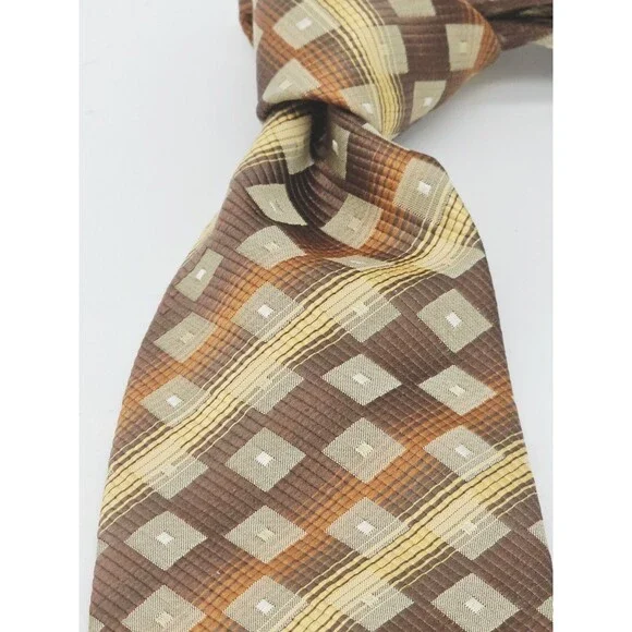 Hermoso New York Silk Necktie Art Deco Gold Brown Diamonds Foulard Striped