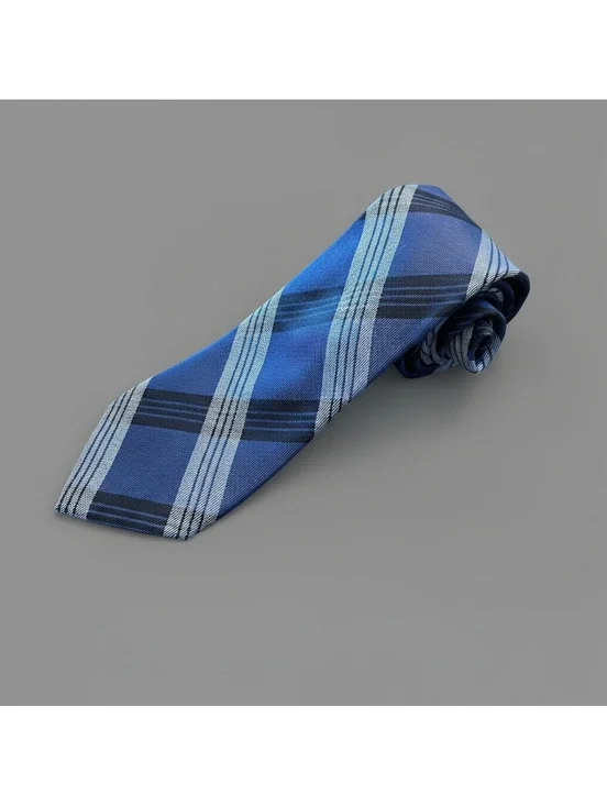 Vintage Y2K 90s M&S 100% Silk Blue Plaid Tartan Men’s Tie NWOT