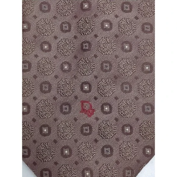 Christian Dior Monsieur Brown Vintage Embroidered‎ Silk Blend Geometric Neck Tie