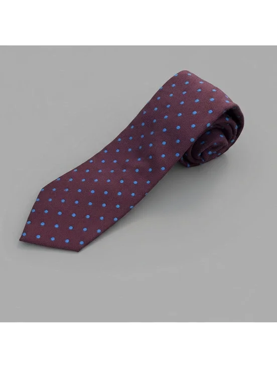 Vintage Y2K 90s M&S Burgundy Blue Polka Dot Wool Blend Men’s Tie NWOT