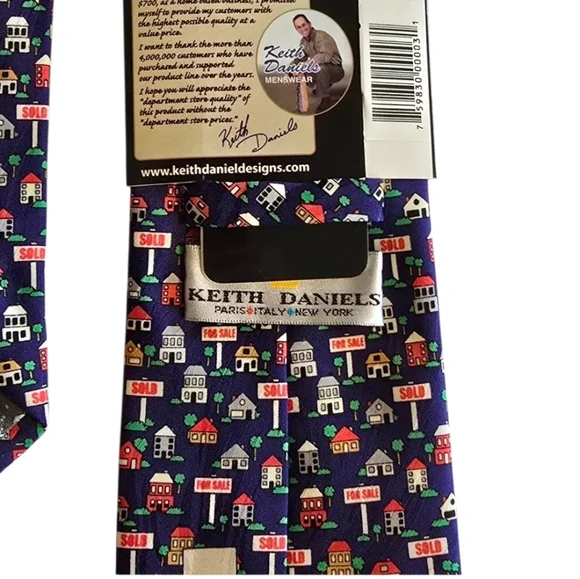 Men's Blue Realtor House Pattern Tie work office