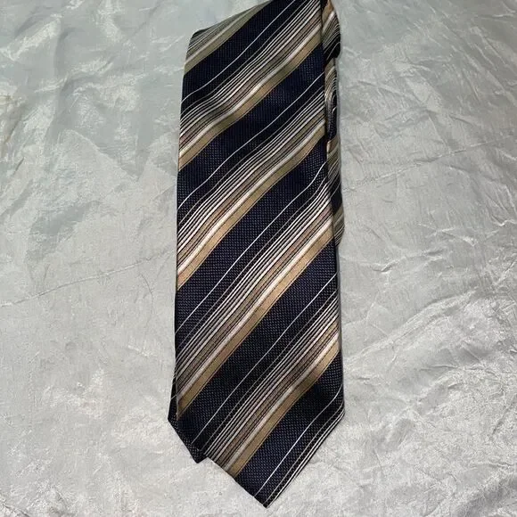 Ermenegildo Zegna tan &‎ brown striped silk tie