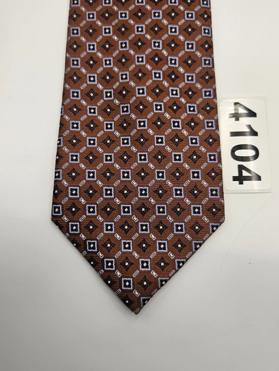 Men's Brown Geometric Repp Silk Tie - Classic Pattern #4104