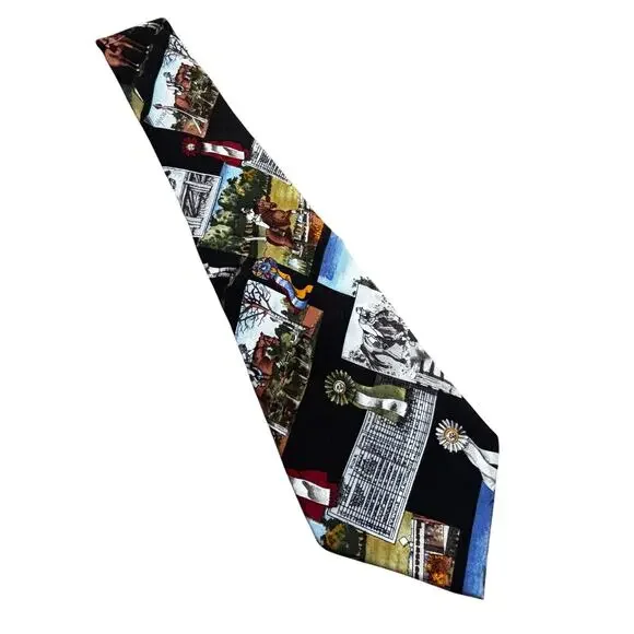 Designer Nicole Miller silk necktie vintage 1995 novelty tie horses steeplechase