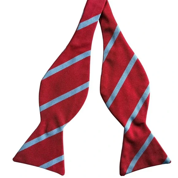 Ben Silver Silk Woven Striped Bow Tie Mens Red Blue Charleston London 2.5