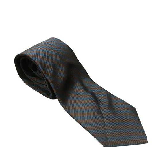 Billy‎ London Mens Striped Repp Tie Blue Brown Silk Business Academia Regimental