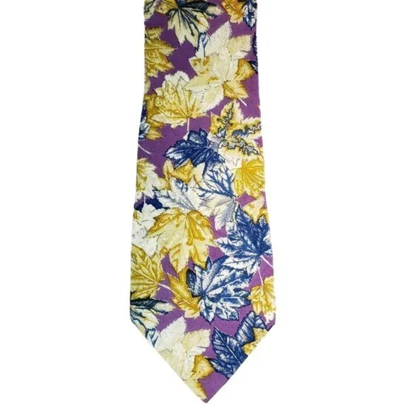 Oscar de la Renta  Silk Tie Purple & Autumn Leaves