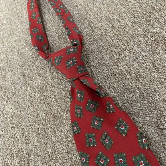 Christian Dior Monsieur Red and Green Pattern Mens Tie 100%‎ silk