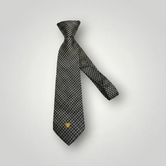 Versace Silk Tie Men Black Blue Medusa Head Micro Pattern Italy Luxury Designer