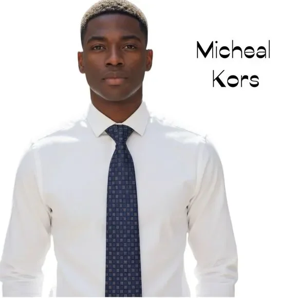 Michael Kors Navy Gold Square Silk Blend Necktie NWOT Office Career