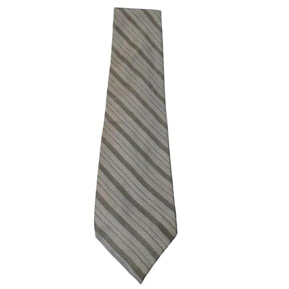 Calvin Klein Tie Mens OS Olive Green Silk Linen Stripe Classic Woven Necktie USA