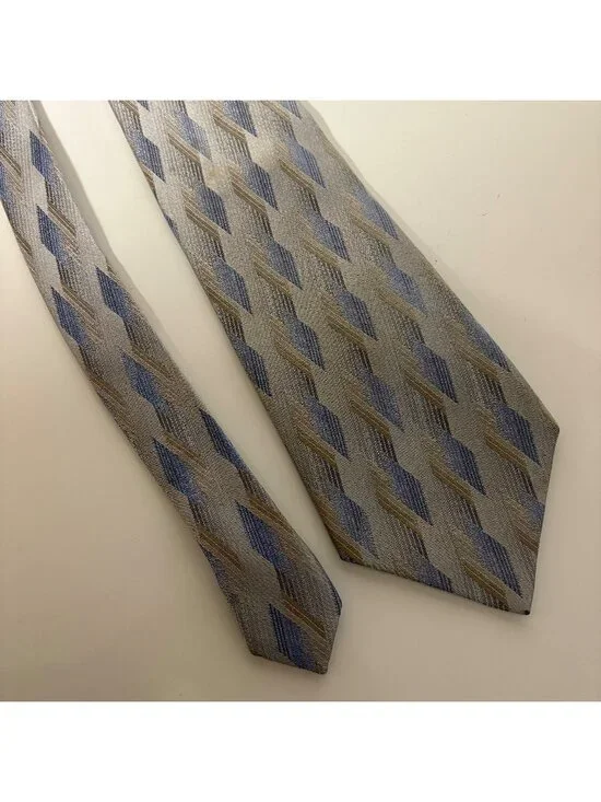 J Ferrar Silk Tie Gray Blue Diamonds Geometric Mens Necktie Office Formal Gift