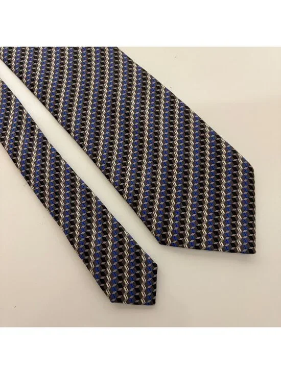 Stafford Executive Silk Tie Blue Gray Geometric Mens Necktie Italy Office Formal
