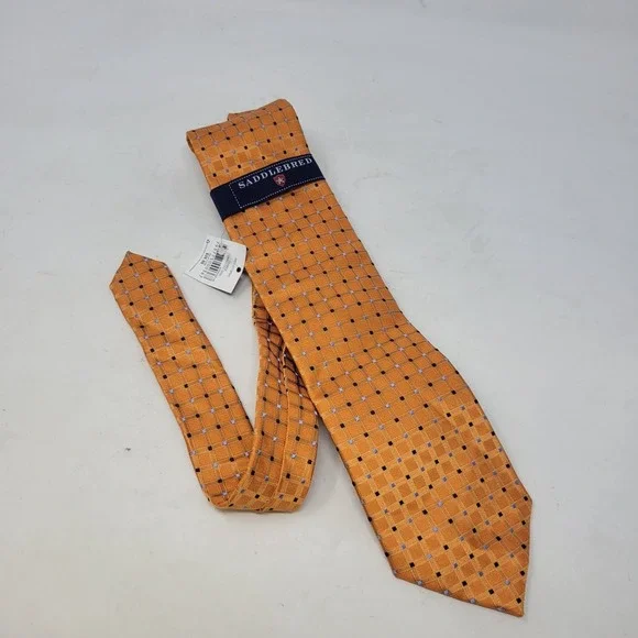 Orange Saddlebred Men's Necktie Tie‎ 100% Silk W/Blue& White