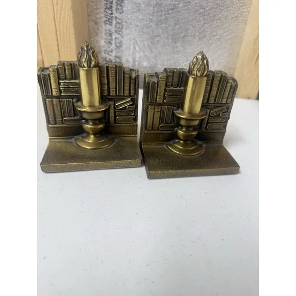 Pair of Vintage PM Craftsman Brass Bookends USA