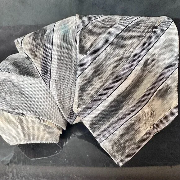 Dolce & Gabbana Silk Tie Mens Necktie Beige Black Hand painted Abstract Striped
