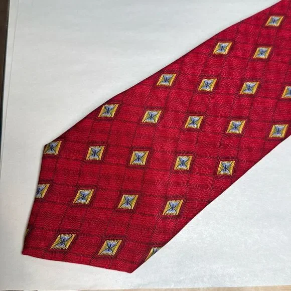 Robert Talbott Studio Silk Tie Red with Gold Blue Diamond Pattern NWT