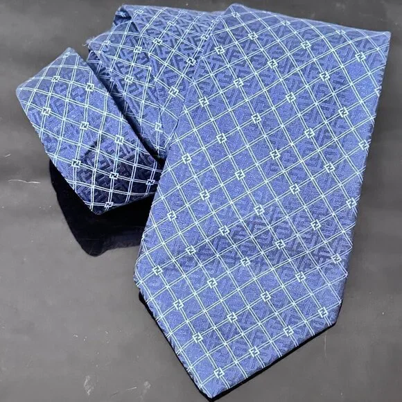 Fendi Logo Silk Tie Necktie Neckwear Mens Royal Blue  Luxury Geometric Abstract