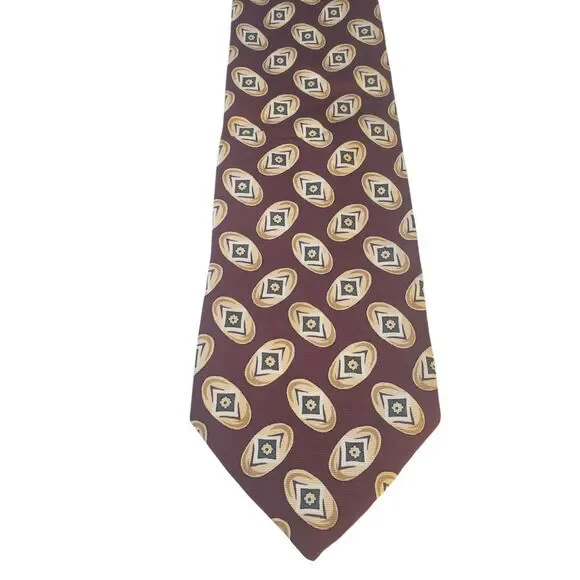 Brooks‎ Brothers Makers Mens Tie Necktie Designer Luxury Burgundy Tan Geometric
