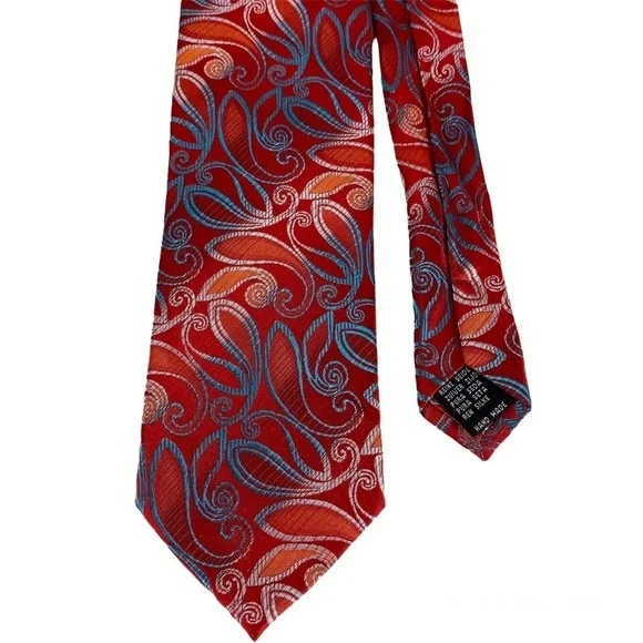 Paul Malone Silk Paisley Red Blue Tie Men’s Necktie