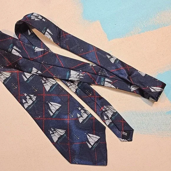 Thinking of‎ You Tie Sailboat Anchor Navy Polyester Wide 4x57 Plaid Nautical USA