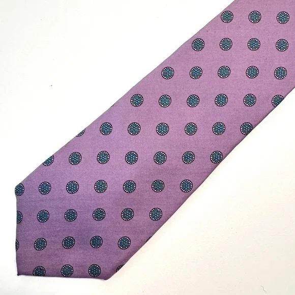 VTG‎ 80s Bert Pulitzer Tie Purple Teal Medallion Silk Foulard Hand Printed USA
