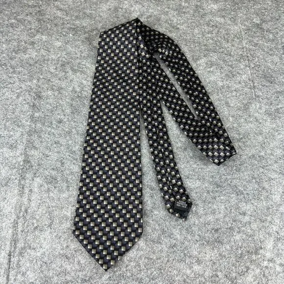 Van Heusen Men's Blue Beige Geometric Neck Tie 100% Silk‎ Made In Korea