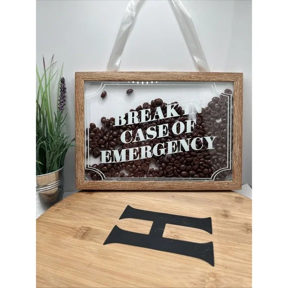 Coffee Beans Picture Framed Wall Art Box Break In Case of Emergency Cafe Shop 3D