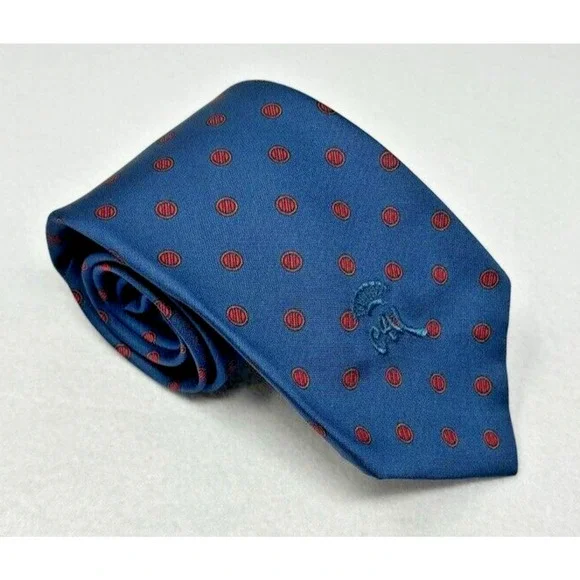 70s Vintage Countess Mara Mens Silk Tie‎ Circle Dot Pattern Blue Red 56