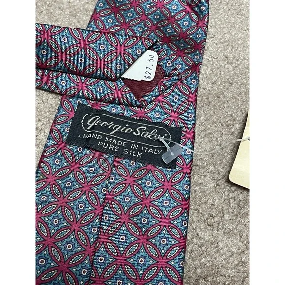 Georgio Salvi New Pure Silk Blue Pink Geometric Men tie 58