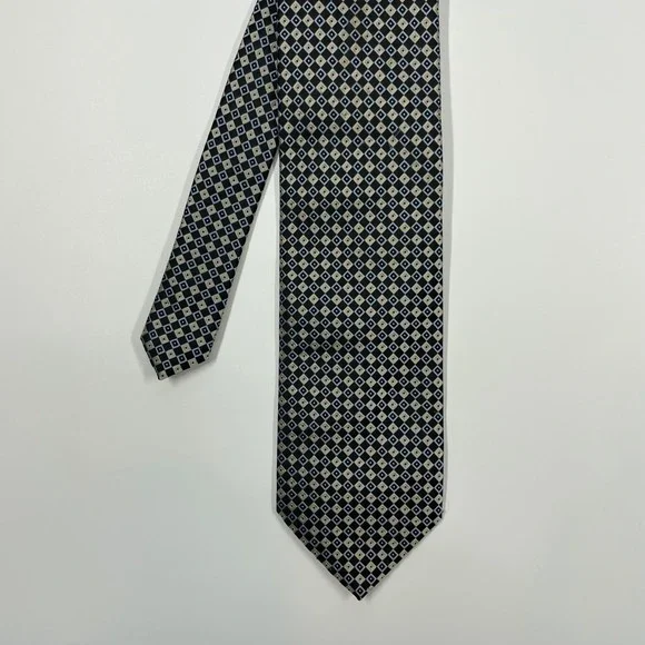 Chereskin Blue Gold Geometric Square Silk Necktie Mens One Size