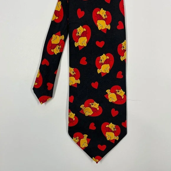 Disney Pooh Black Red Heart Winnie the Pooh Silk Necktie Mens OS