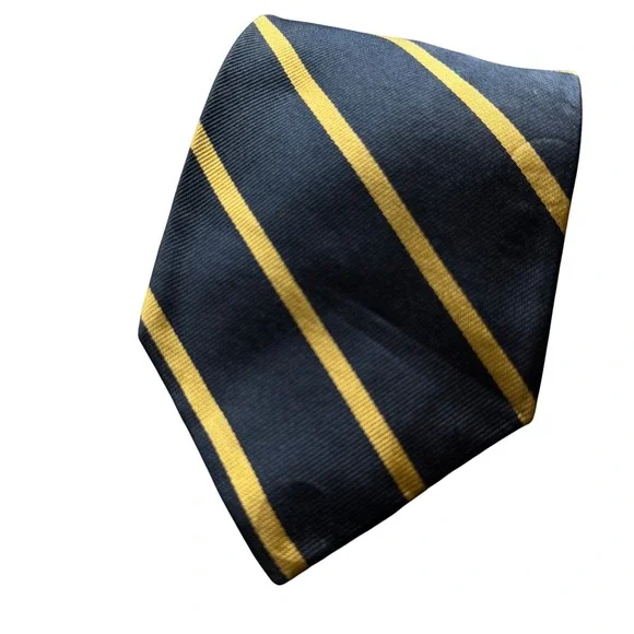 Brooks Brothers Makers Necktie Mens OS Navy Gold Silk Repp Striped USA Made
