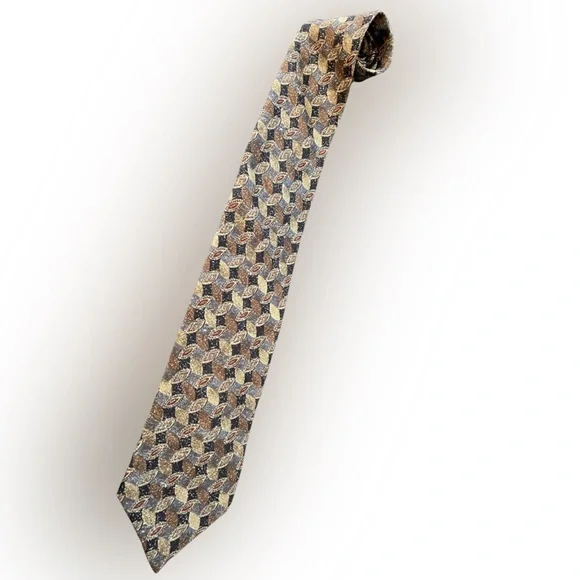 😎 Claiborne blue/tan patterned 100% silk neck tie.