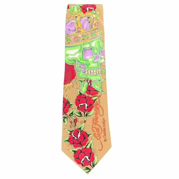 Ed Hardy By Christian Audigier Silk Neck Tie Skull Roses Dragon Tattoo 60
