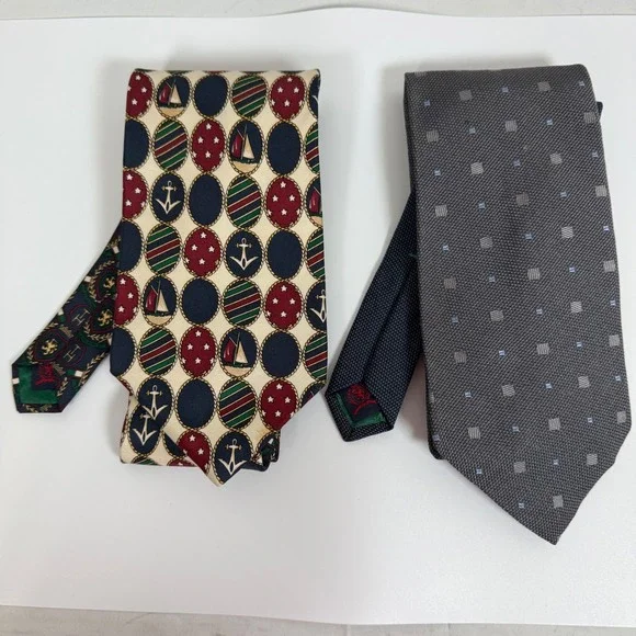 Tommy Hilfiger Silk Neckties Nautical Anchor Gray Mens Lot 2 58