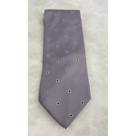 Ermenegildo Zegna Lavender Silk Tie Made in Italy Geometric Squares Classic‎