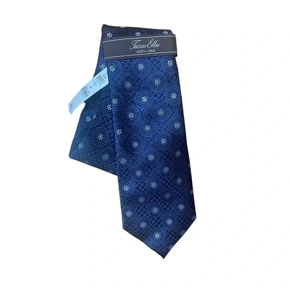 Tasso Elba‎ Palermo Mens Navy Blue Silk Medallion Geometric Necktie 10008595900