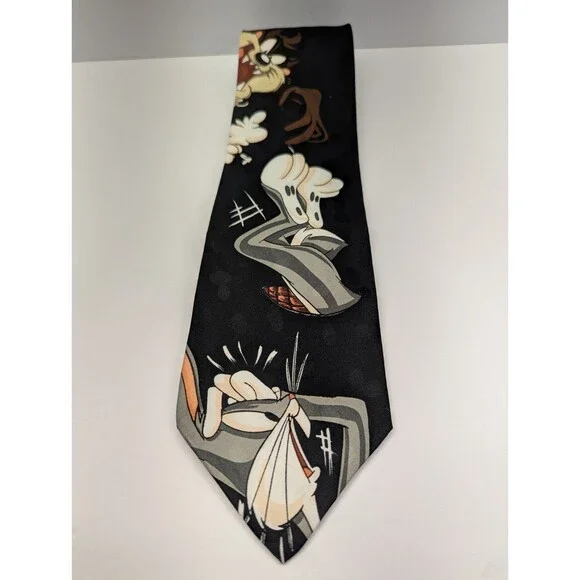 Looney Tunes Mania 1994 Pointed‎ Classic Necktie Tie Taz, Bugs Bunny