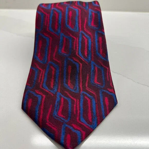 Portofino Vintage Mens Silk Necktie Red & Blue Italy Made 80s Party Club 58x3.5