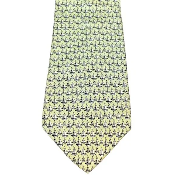 Vineyard Vines Sailboat Silk Tie Green Nautical  Made in USA Preppy Menswear‎