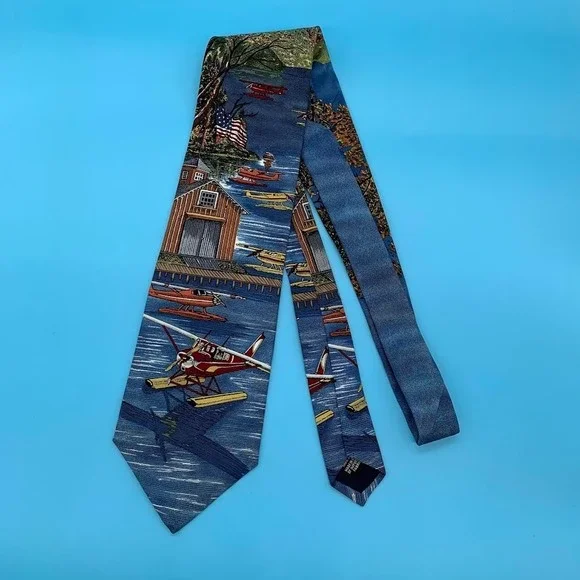 Vintage Americana Fly In At Loon Lake‎ Planes Men's Classic Silk Neck Tie