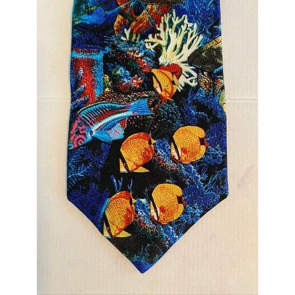 Lassen by Ralph Marlin Silk Tie Blue Tropical Fish Coral Reef Underwater Print